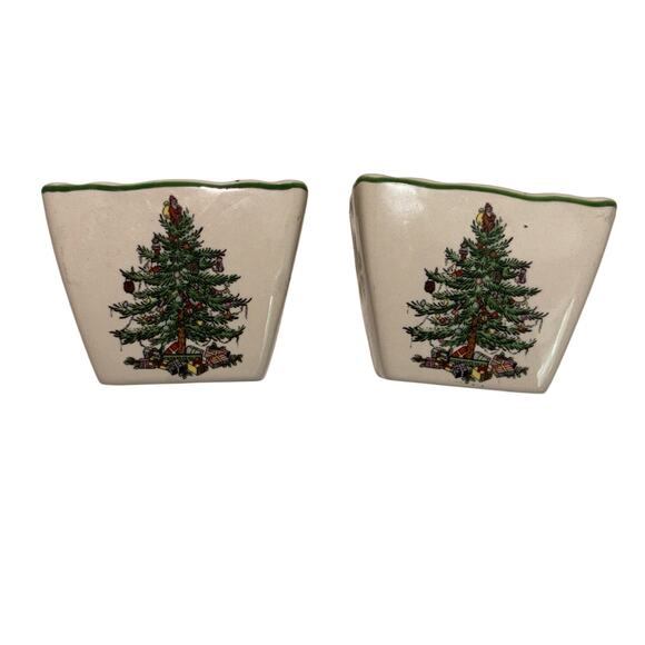 Pair of Spode Christmas Votive Candle Holder Christmas Tree Design Holiday Decor - Picture 1 of 6
